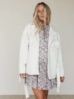 Three Bird Nest White Fringe Jacket